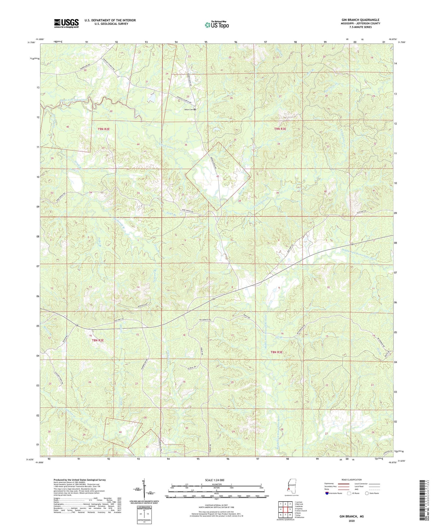 Gin Branch Mississippi US Topo Map Image