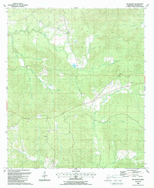 Classic USGS Gin Branch Mississippi 7.5'x7.5' Topo Map Image