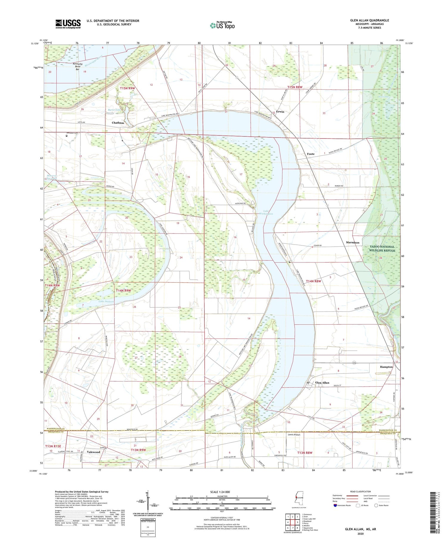 Glen Allan Mississippi US Topo Map Image