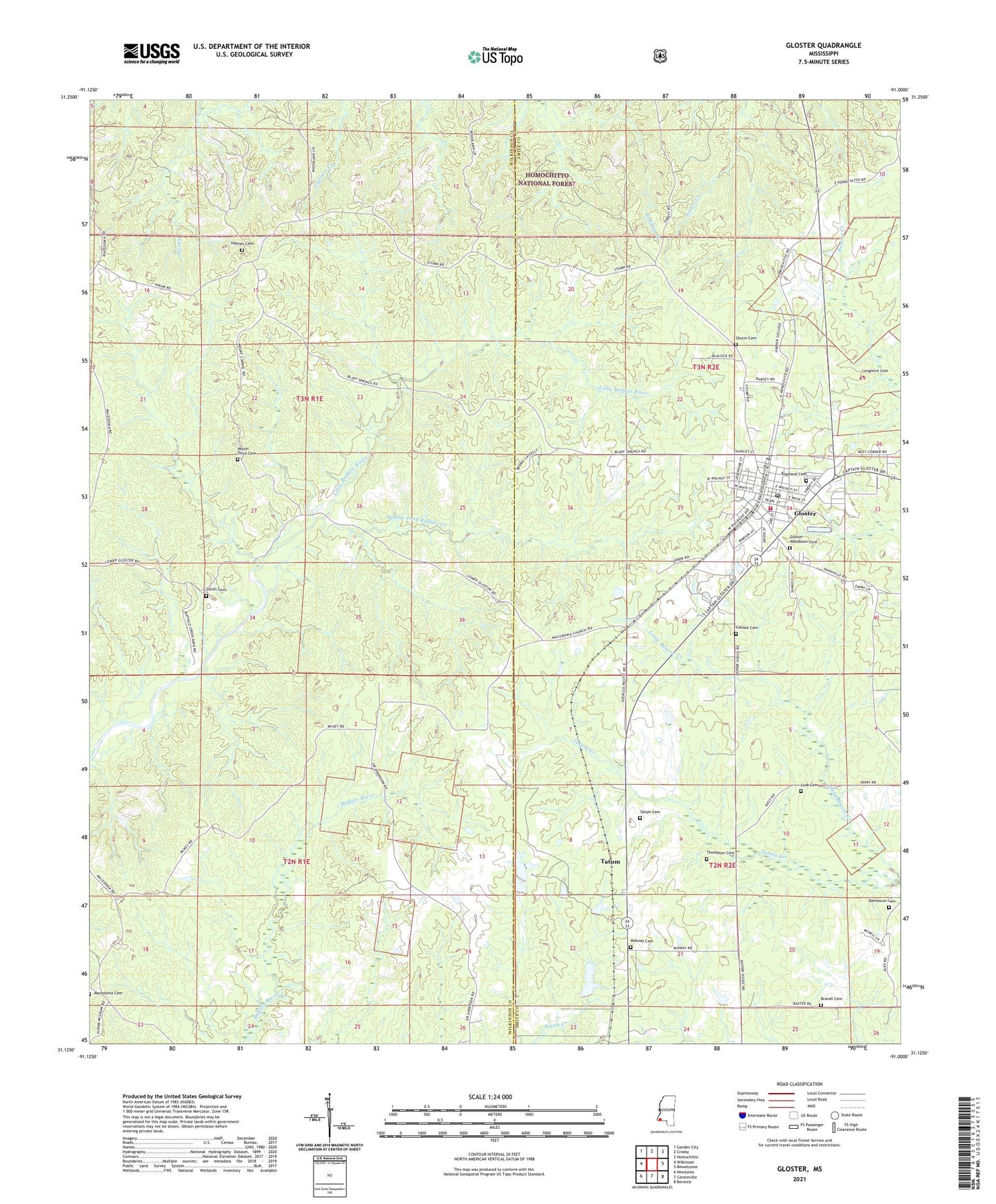 Gloster Mississippi US Topo Map Image