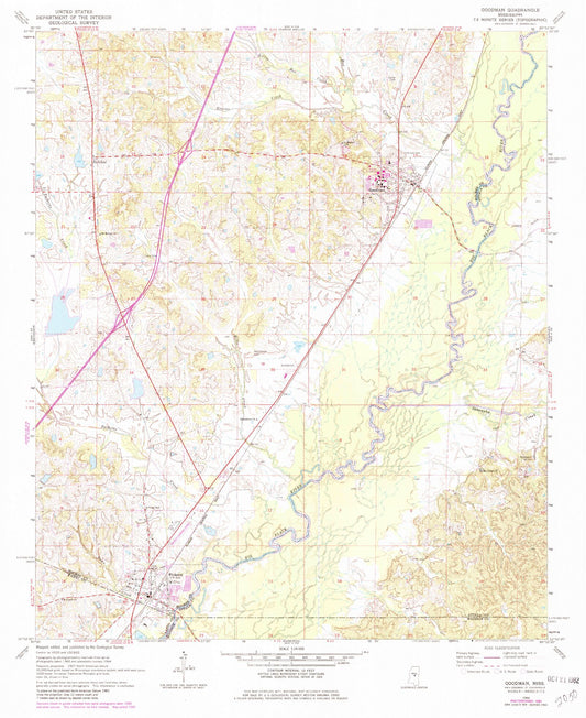 Classic USGS Goodman Mississippi 7.5'x7.5' Topo Map Image