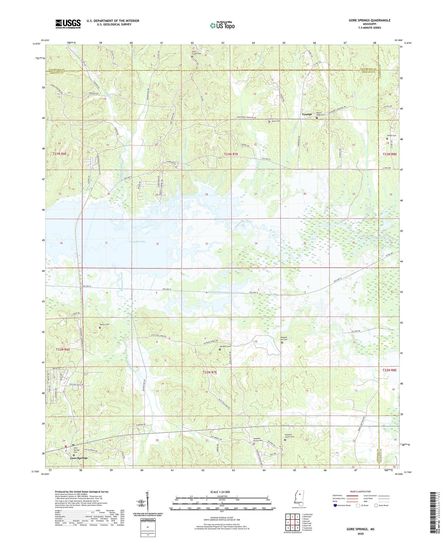 Gore Springs Mississippi US Topo Map Image