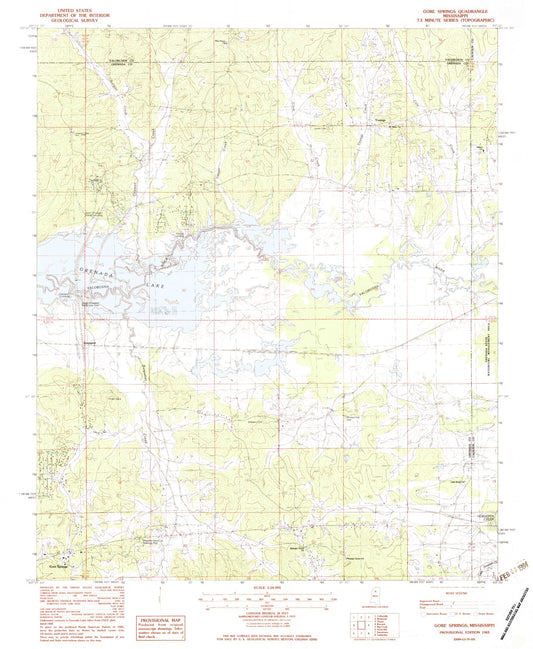 Classic USGS Gore Springs Mississippi 7.5'x7.5' Topo Map Image