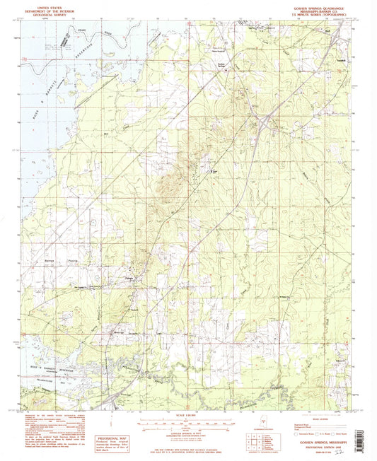 Classic USGS Goshen Springs Mississippi 7.5'x7.5' Topo Map Image