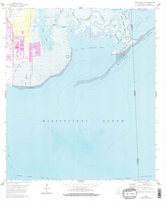Classic USGS Grand Bay SW Alabama 7.5'x7.5' Topo Map Image