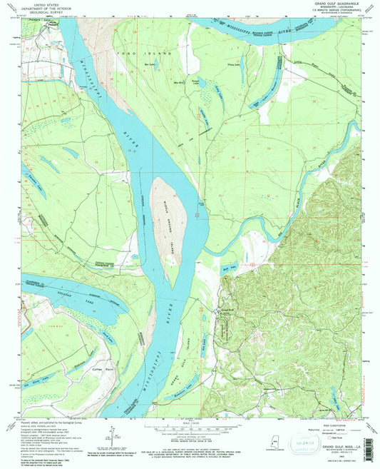 Classic USGS Grand Gulf Mississippi 7.5'x7.5' Topo Map Image