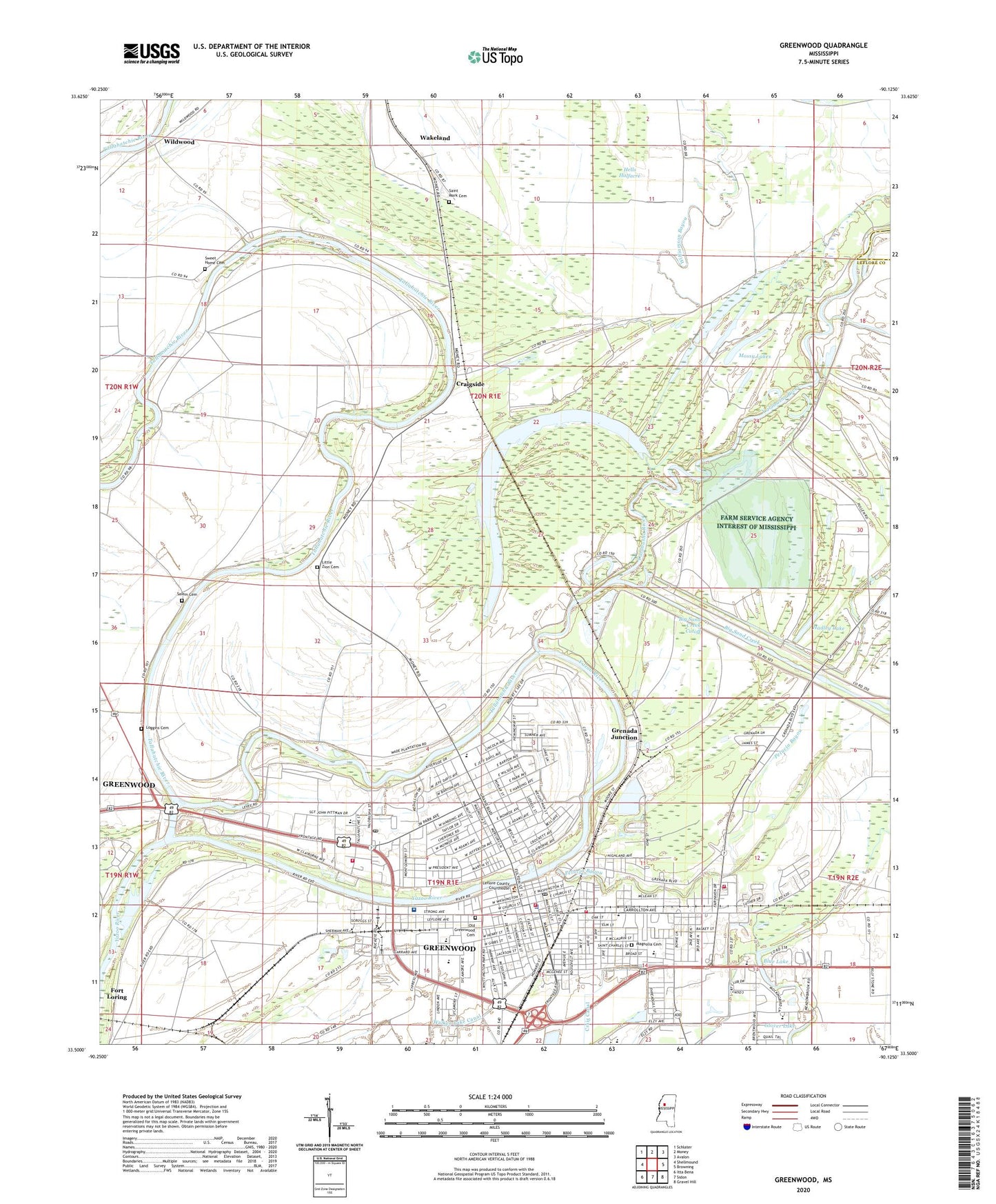 Greenwood Mississippi US Topo Map Image
