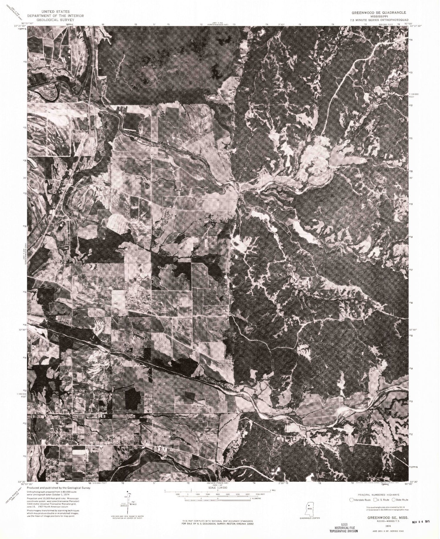 Classic USGS Browning Mississippi 7.5'x7.5' Topo Map Image