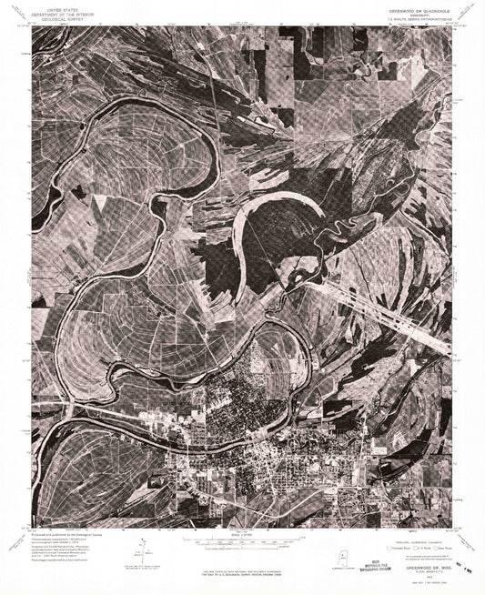 Classic USGS Greenwood Mississippi 7.5'x7.5' Topo Map Image