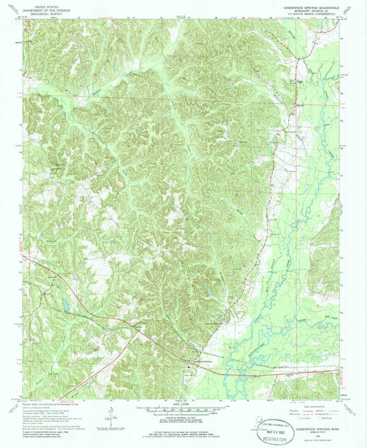 Classic USGS Greenwood Springs Mississippi 7.5'x7.5' Topo Map Image
