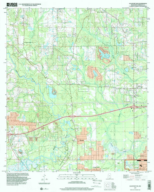 Classic USGS Gulfport NW Mississippi 7.5'x7.5' Topo Map Image