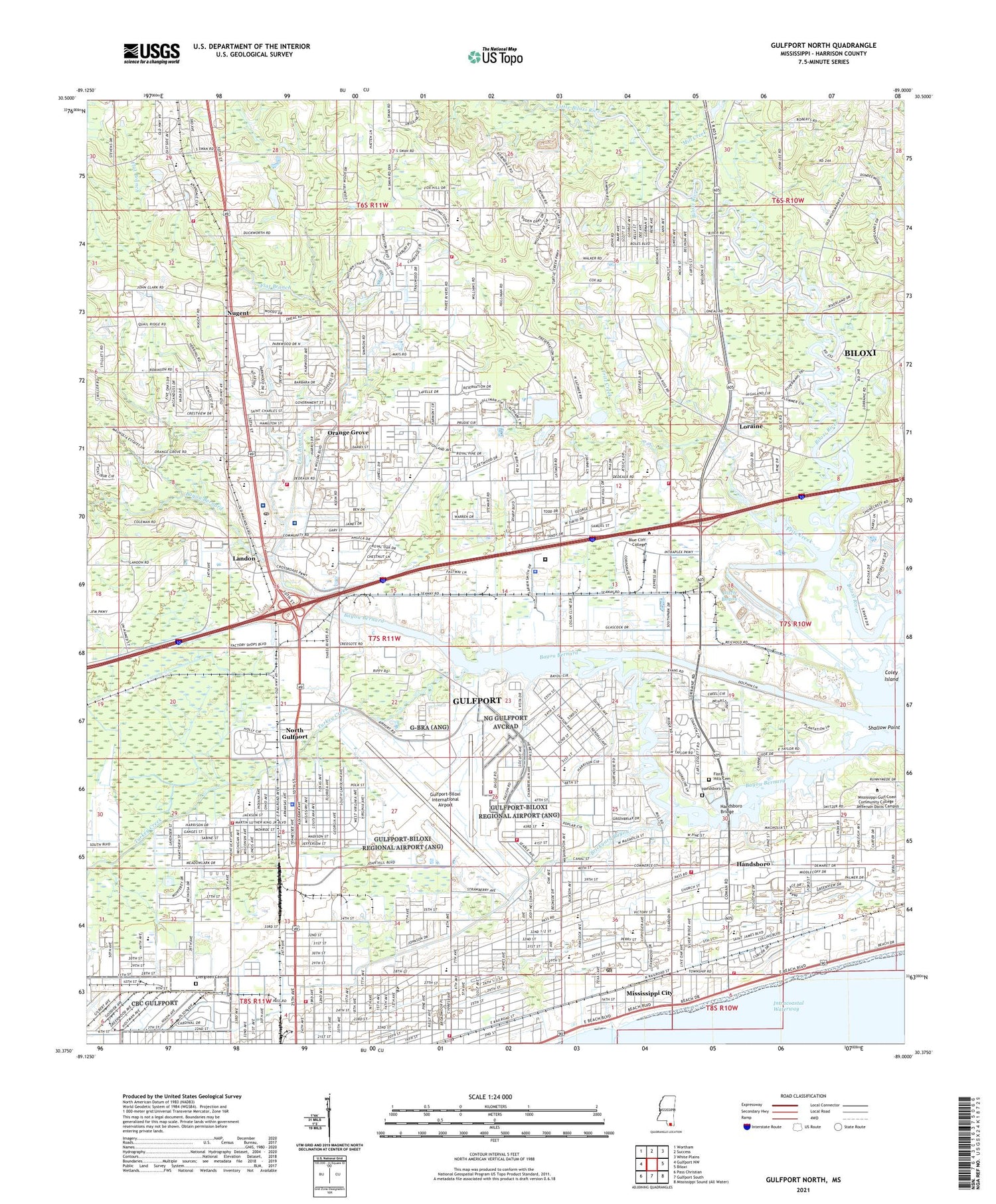 Gulfport North Mississippi US Topo Map Image
