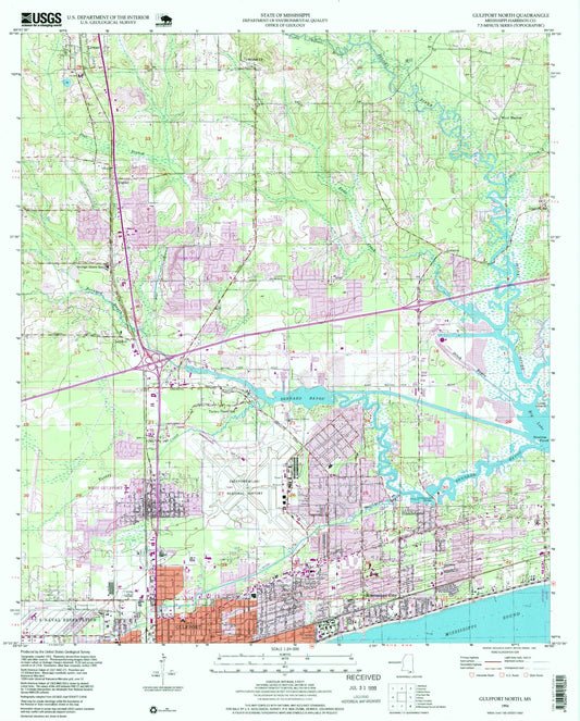 Classic USGS Gulfport North Mississippi 7.5'x7.5' Topo Map Image