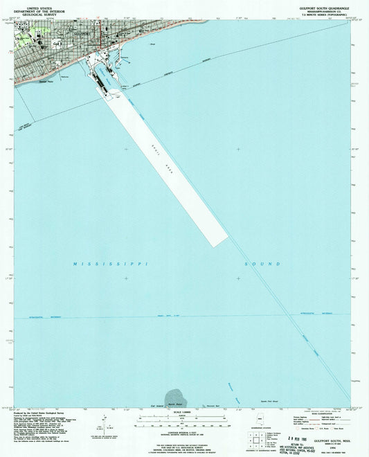 Classic USGS Gulfport South Mississippi 7.5'x7.5' Topo Map Image