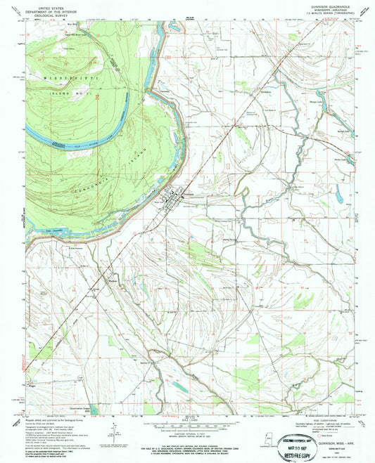 Classic USGS Gunnison Mississippi 7.5'x7.5' Topo Map Image