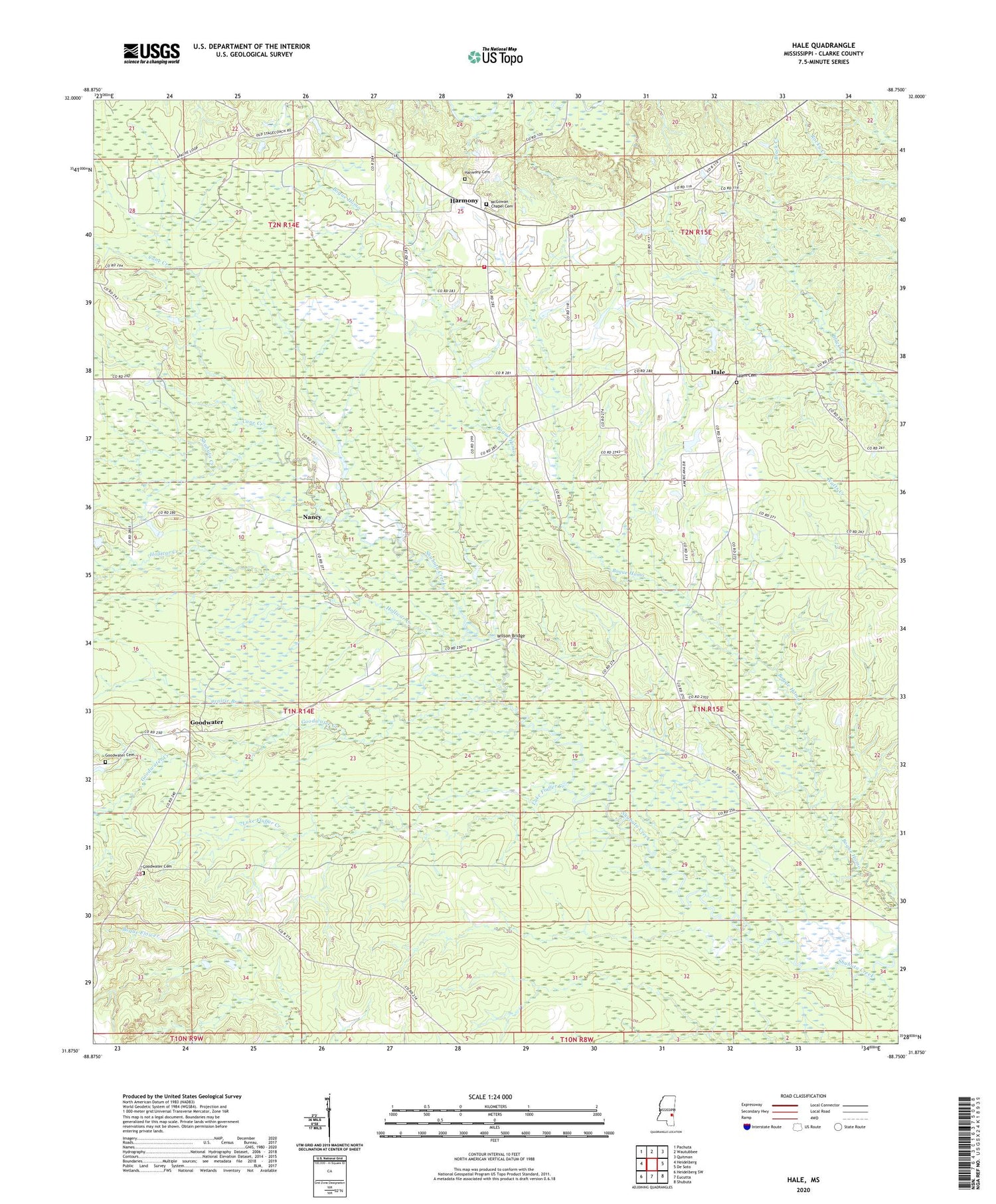 Hale Mississippi US Topo Map Image