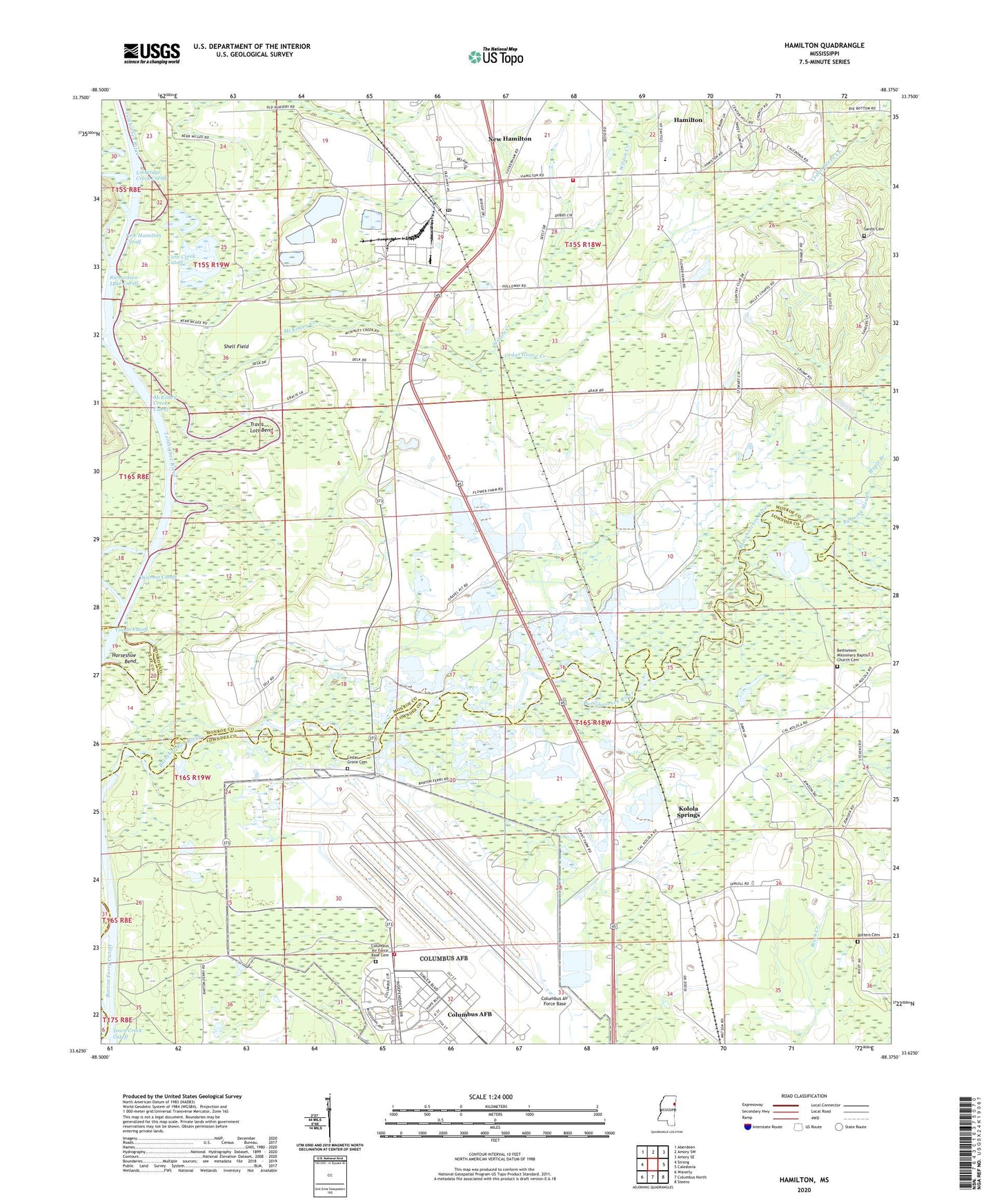 Hamilton Mississippi US Topo Map Image