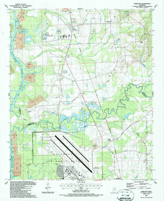 Classic USGS Hamilton Mississippi 7.5'x7.5' Topo Map Image