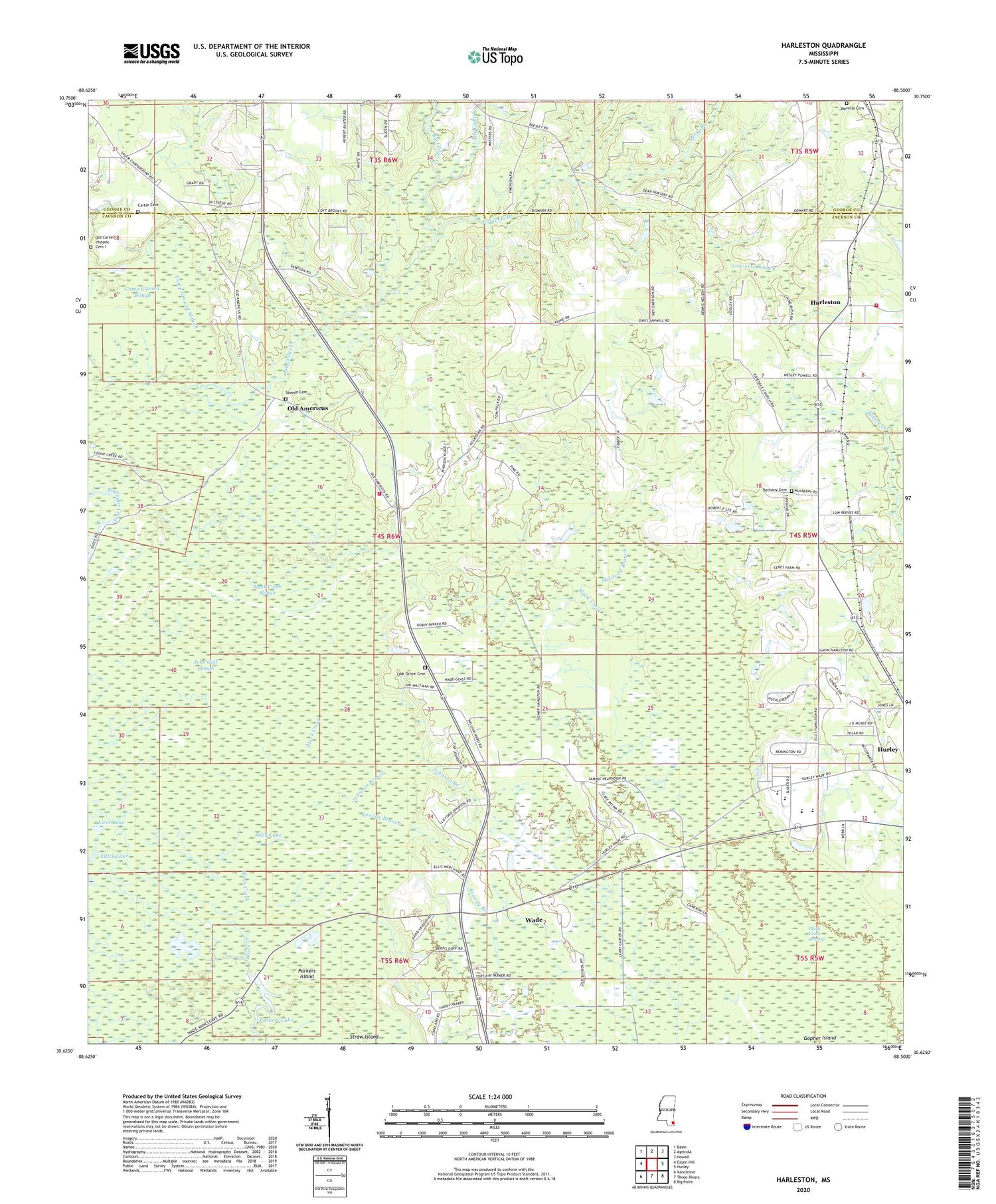 Harleston Mississippi US Topo Map Image