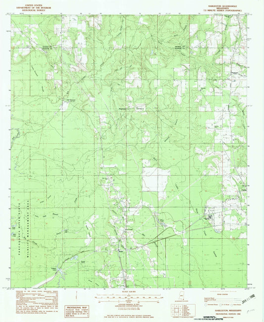 Classic USGS Harleston Mississippi 7.5'x7.5' Topo Map Image