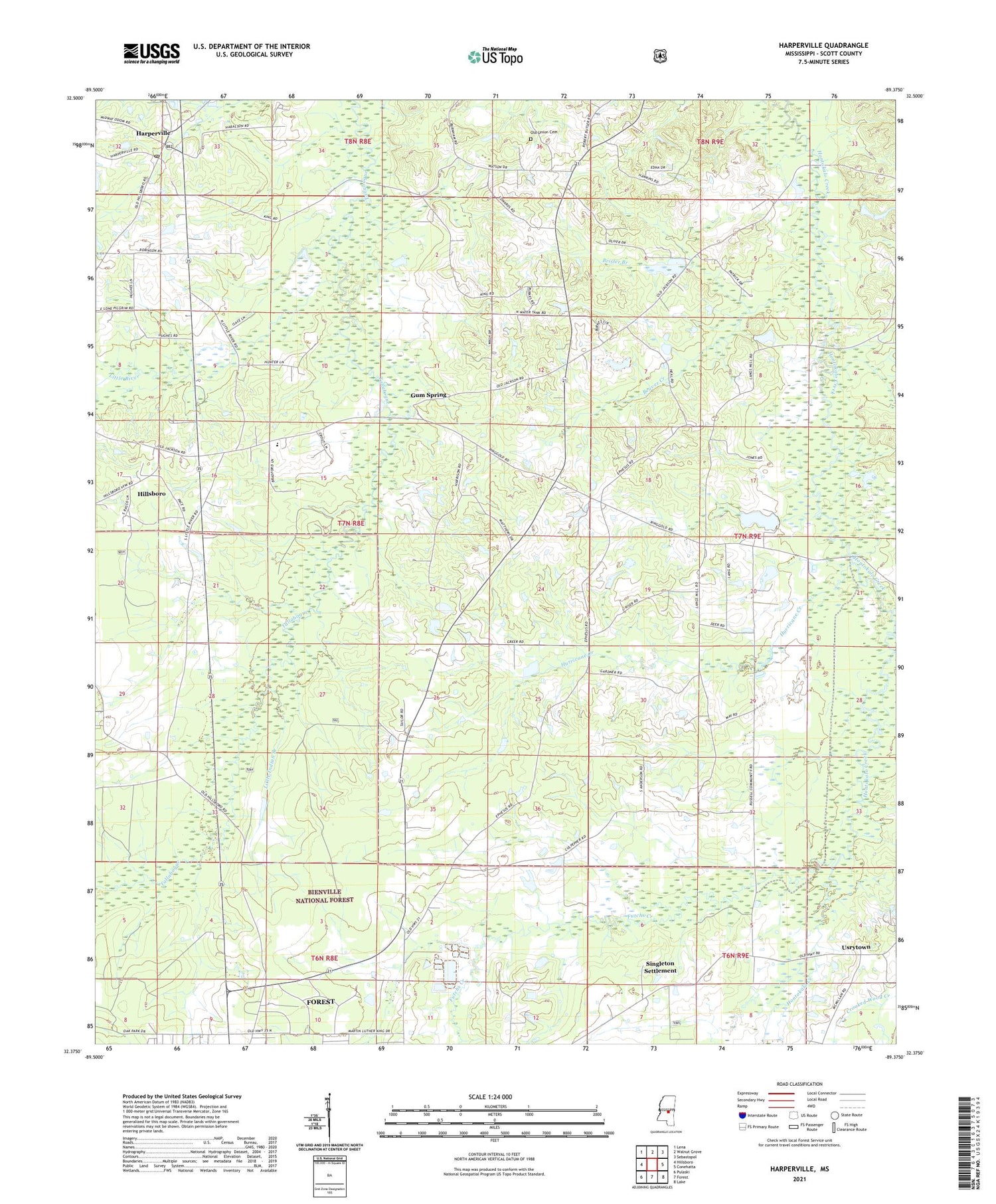 Harperville Mississippi US Topo Map Image