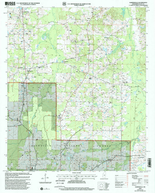 Classic USGS Harperville Mississippi 7.5'x7.5' Topo Map Image