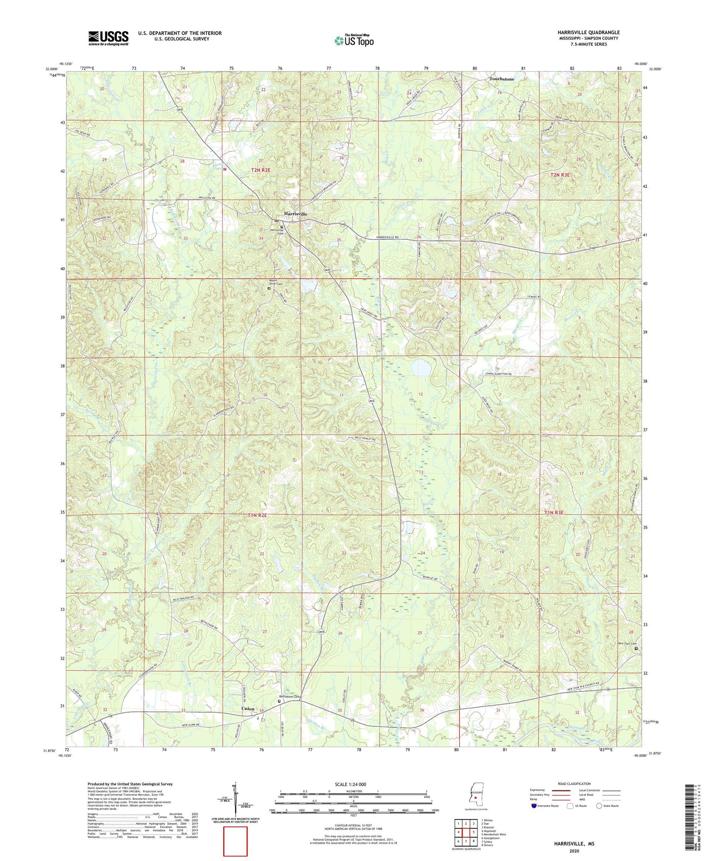 Harrisville Mississippi US Topo Map Image
