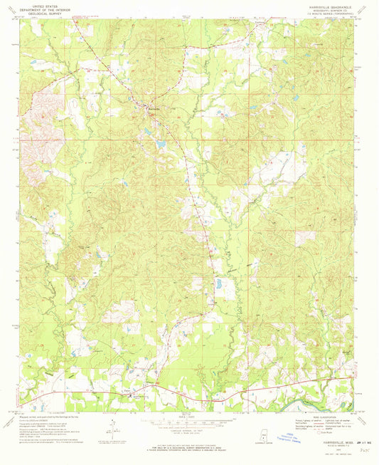 Classic USGS Harrisville Mississippi 7.5'x7.5' Topo Map Image