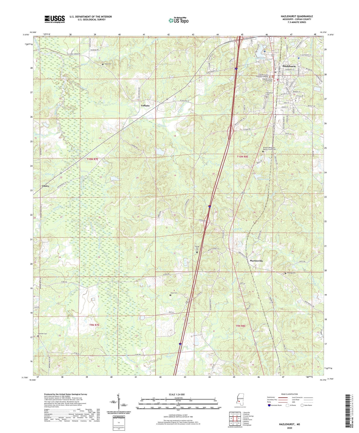 Hazlehurst Mississippi US Topo Map Image