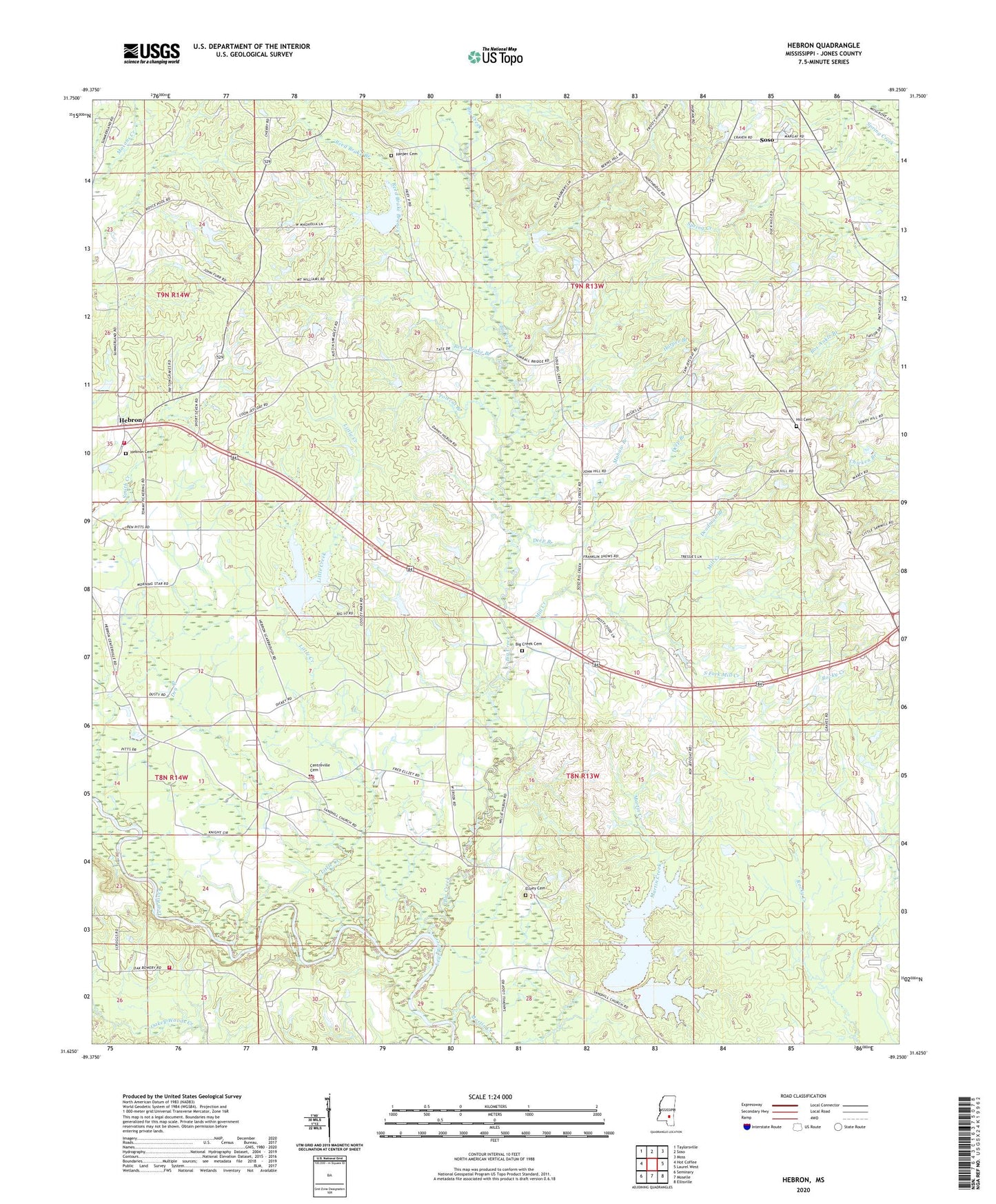 Hebron Mississippi US Topo Map Image