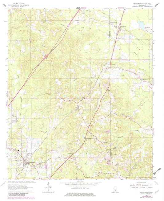 Classic USGS Heidelberg Mississippi 7.5'x7.5' Topo Map Image