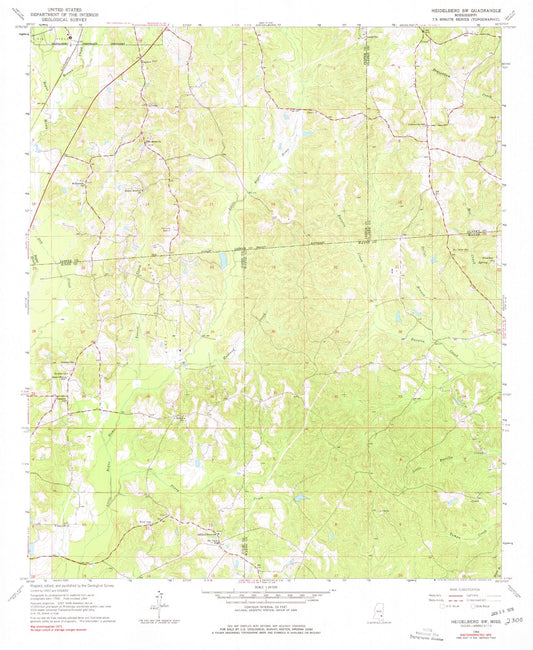 Classic USGS Heidelberg SW Mississippi 7.5'x7.5' Topo Map Image