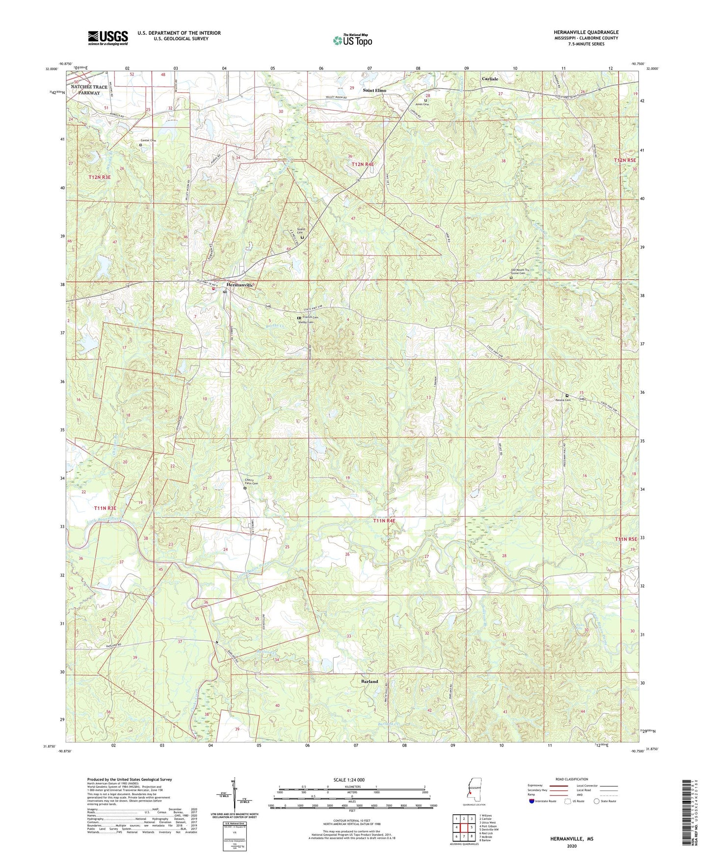 Hermanville Mississippi US Topo Map Image