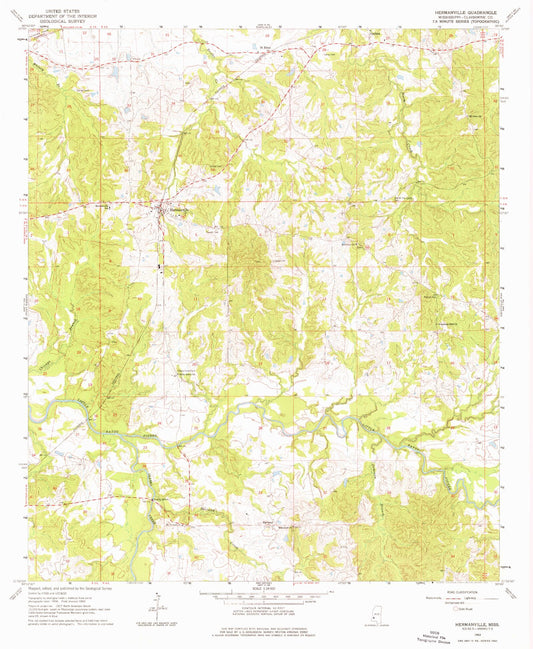 Classic USGS Hermanville Mississippi 7.5'x7.5' Topo Map Image