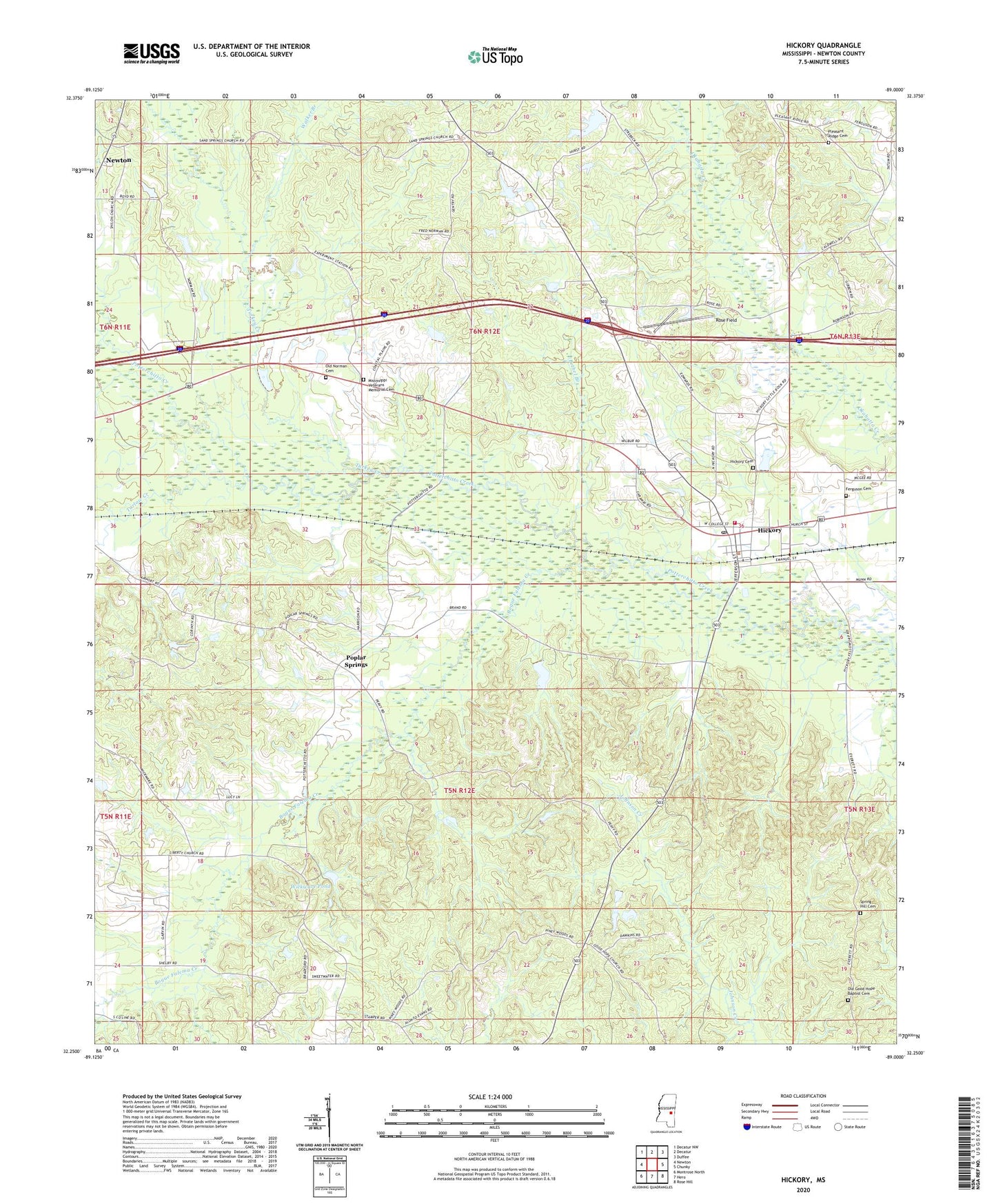 Hickory Mississippi US Topo Map Image