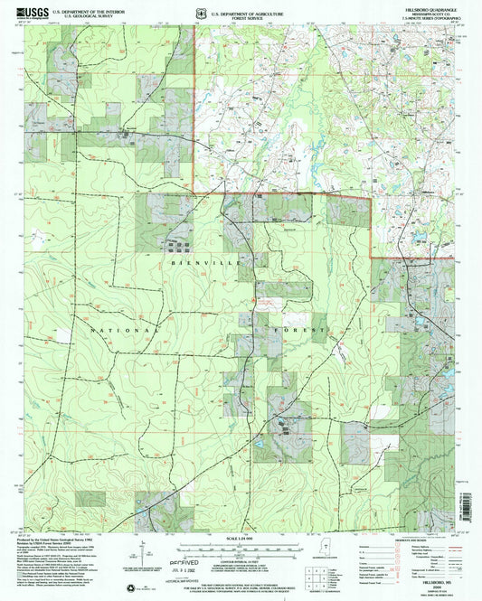 Classic USGS Hillsboro Mississippi 7.5'x7.5' Topo Map Image