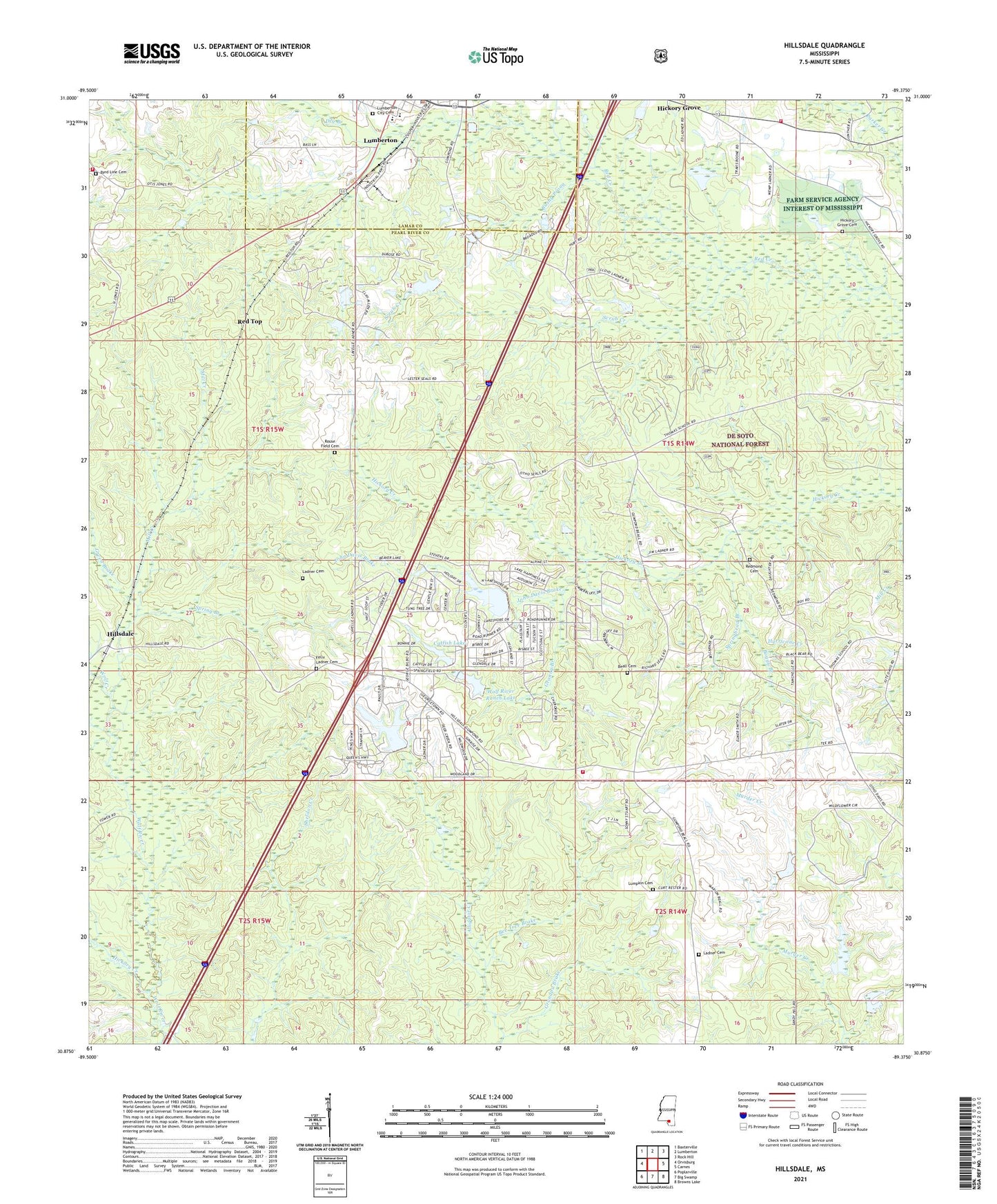 Hillsdale Mississippi US Topo Map Image