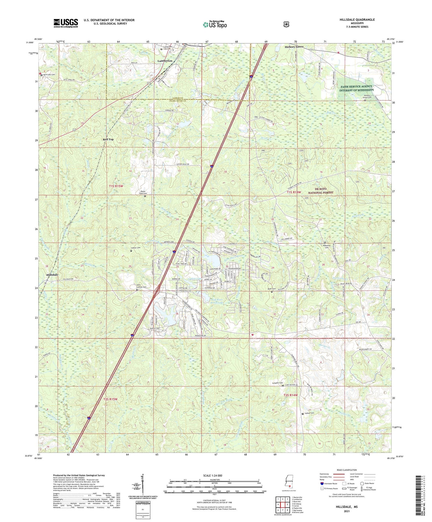Hillsdale Mississippi US Topo Map Image