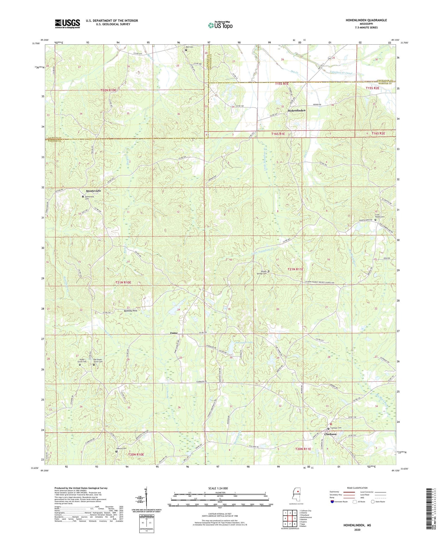 Hohenlinden Mississippi US Topo Map Image