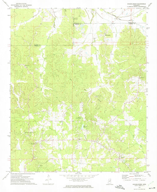 Classic USGS Hohenlinden Mississippi 7.5'x7.5' Topo Map Image