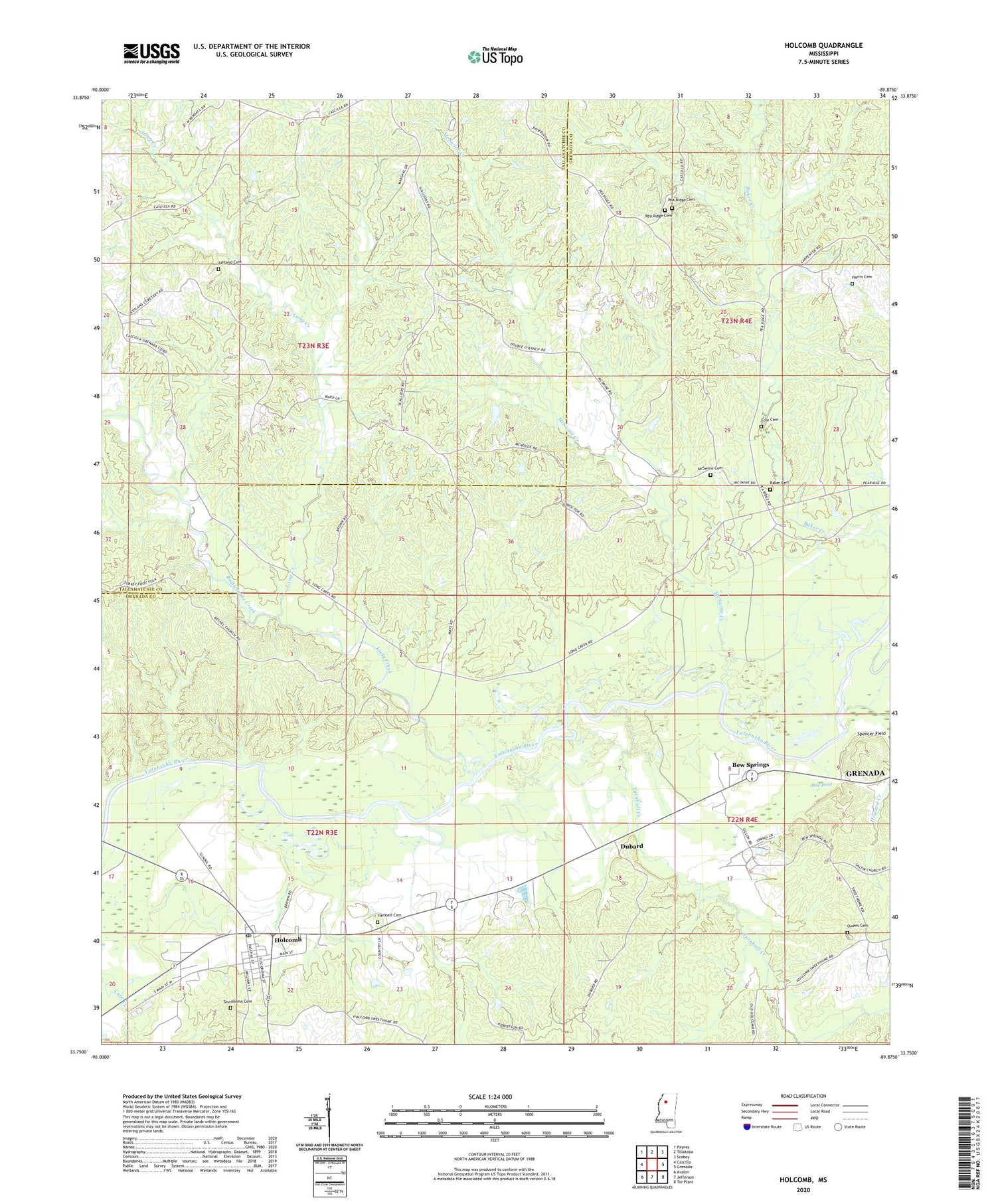Holcomb Mississippi US Topo Map Image