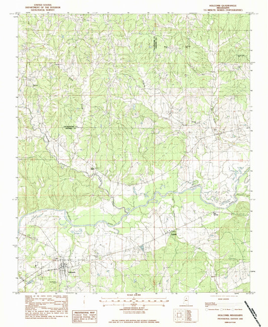 Classic USGS Holcomb Mississippi 7.5'x7.5' Topo Map Image