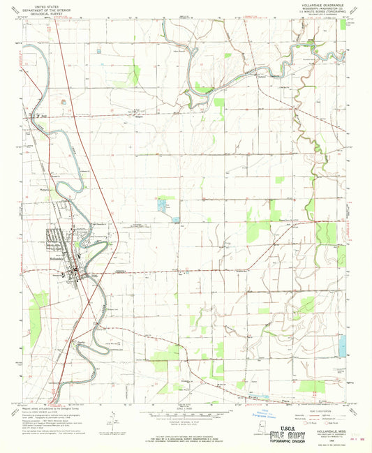 Classic USGS Hollandale Mississippi 7.5'x7.5' Topo Map Image