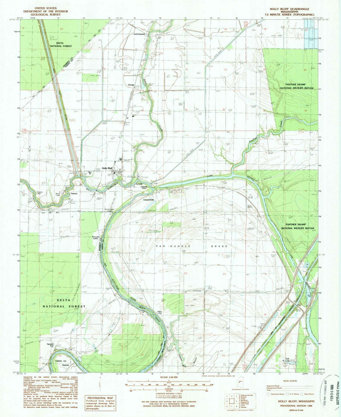 Classic USGS Holly Bluff Mississippi 7.5'x7.5' Topo Map Image