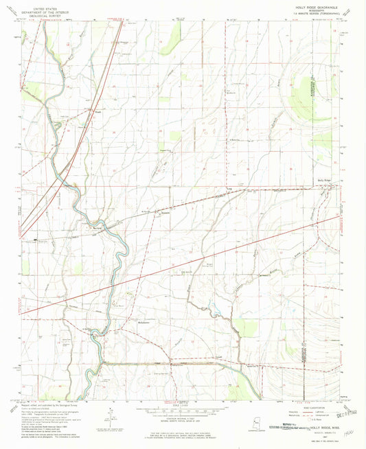 Classic USGS Holly Ridge Mississippi 7.5'x7.5' Topo Map Image