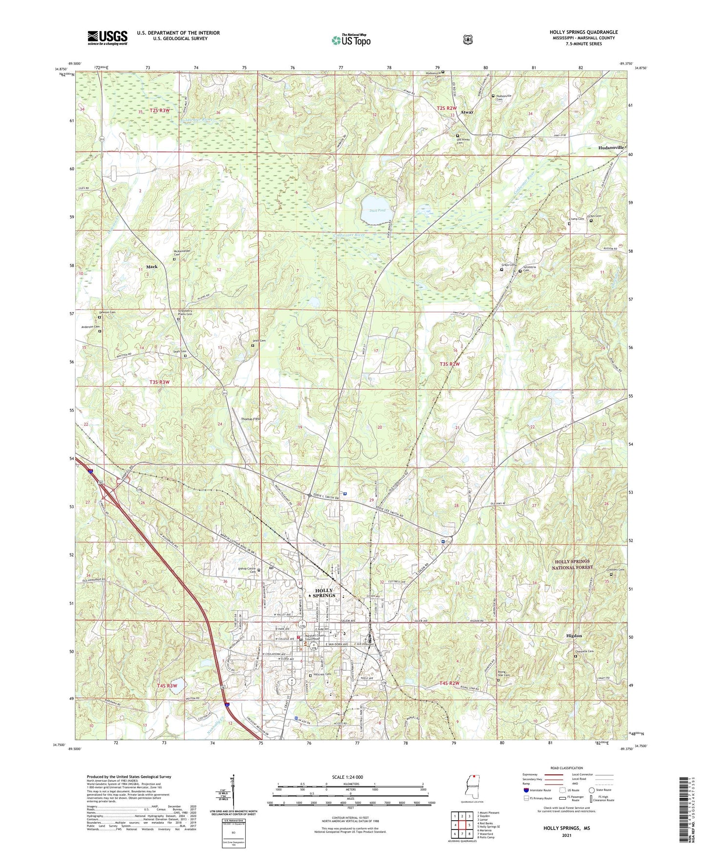 Holly Springs Mississippi US Topo Map Image
