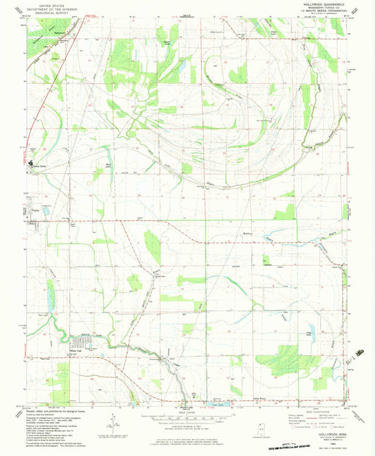 Classic USGS Hollywood Mississippi 7.5'x7.5' Topo Map Image
