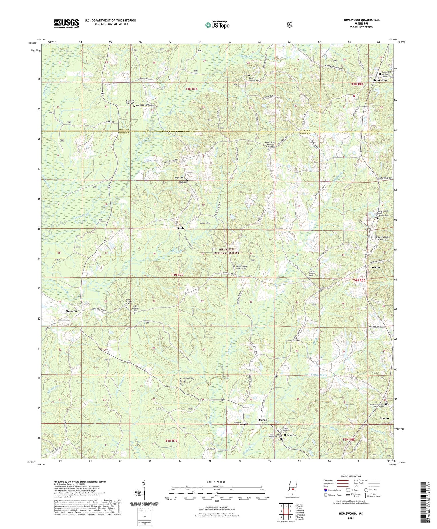 Homewood Mississippi US Topo Map Image