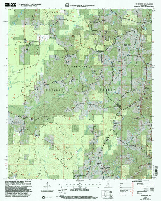 Classic USGS Homewood Mississippi 7.5'x7.5' Topo Map Image