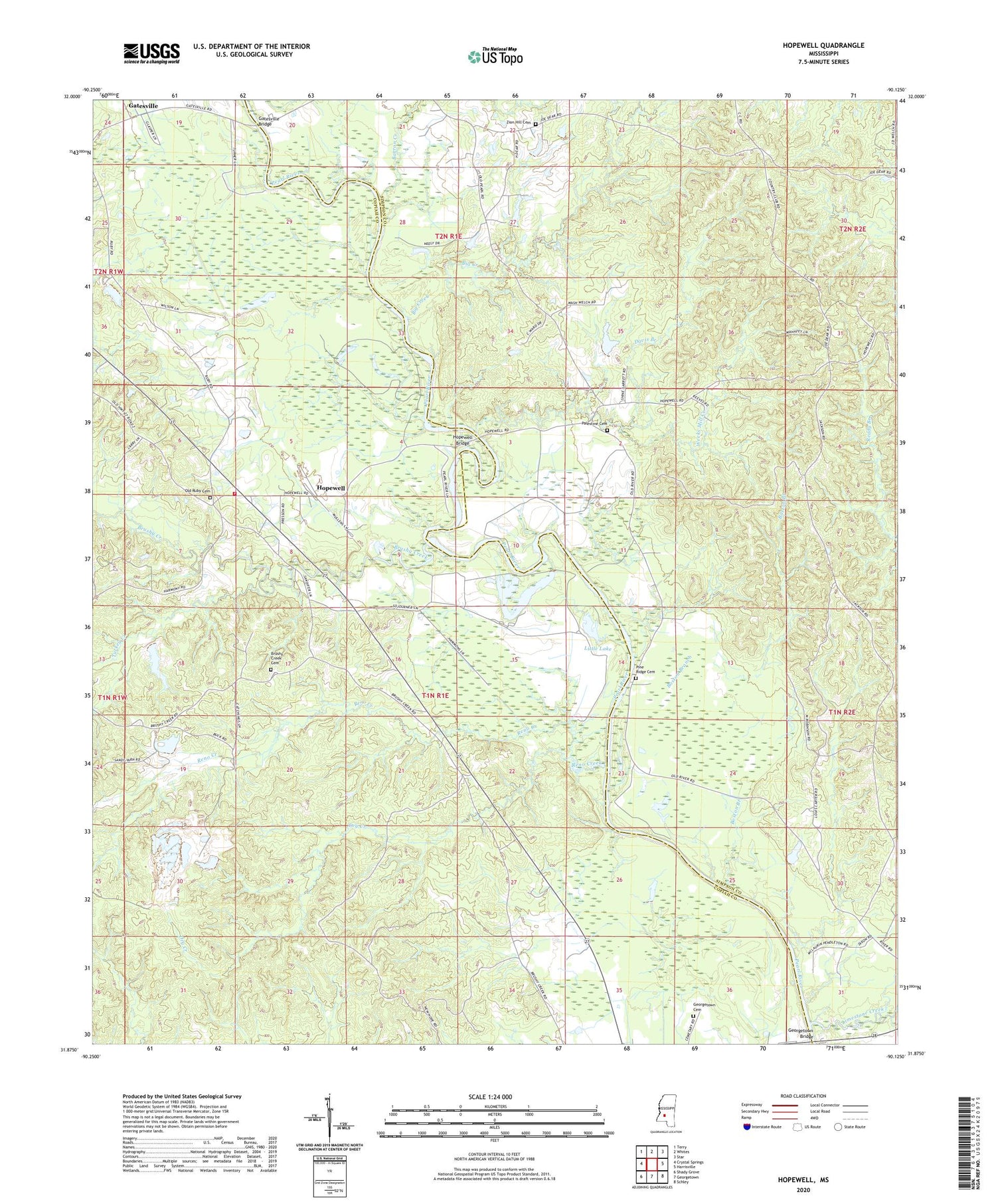 Hopewell Mississippi US Topo Map Image